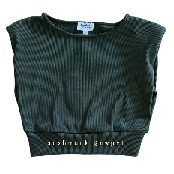 THE DROP @LucysWhims Rifle Green Crop Top Tee Padded Shoulder XS Amazon - Picture 3 of 10
